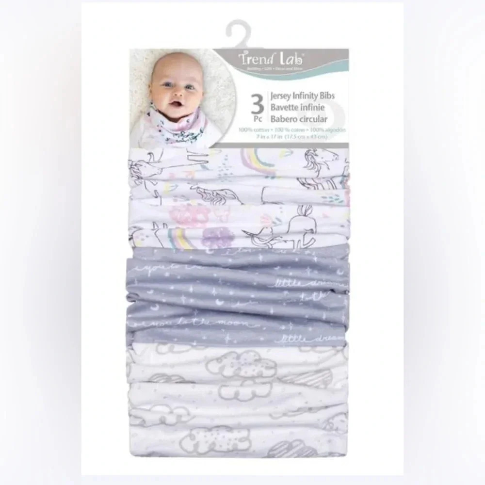 NWT Baby Unisex Trend Lab® Unicorn Dreamer 3pk. Infinity Bib Set